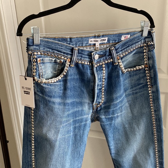 NWT RE/DONE x Levi’s Rare Studded Boyfriend Denim Jeans in Indigo Blue Size 26 - Picture 4 of 15